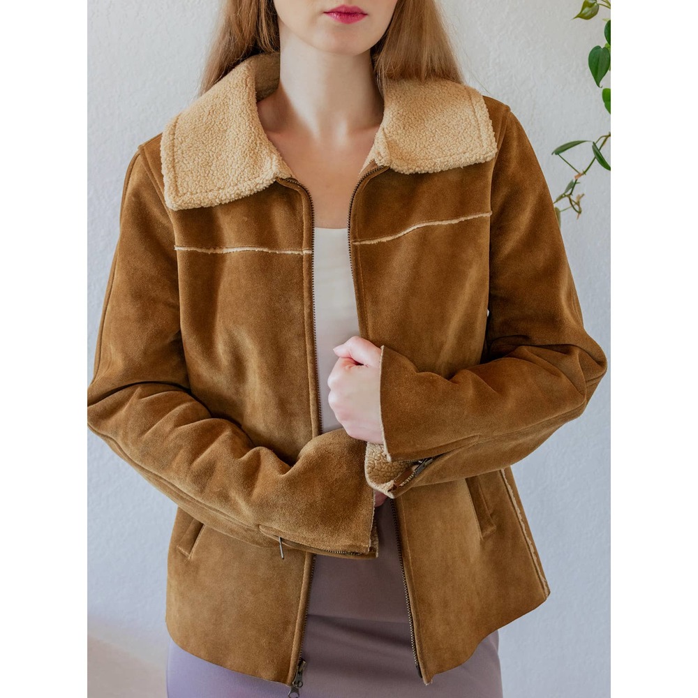Vintage Gap Shearling Leather Suede Jacket M 90's